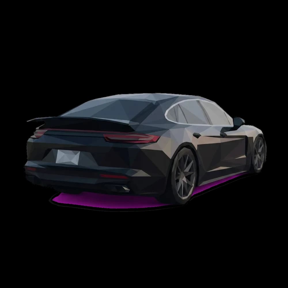 Custom low poly car design printed on a t-shirt.