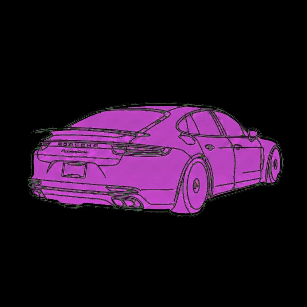 Custom line art car design printed on a t-shirt.