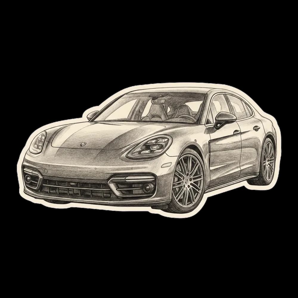 Custom pencil sketch car design printed on a t-shirt.