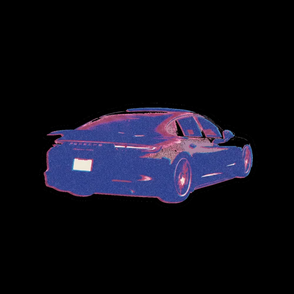 Custom risograph car design printed on a t-shirt.