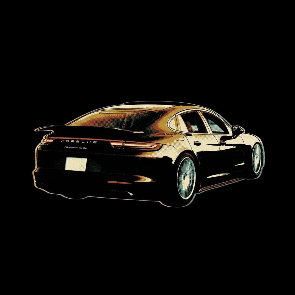 Custom vintage auto car design printed on a t-shirt.